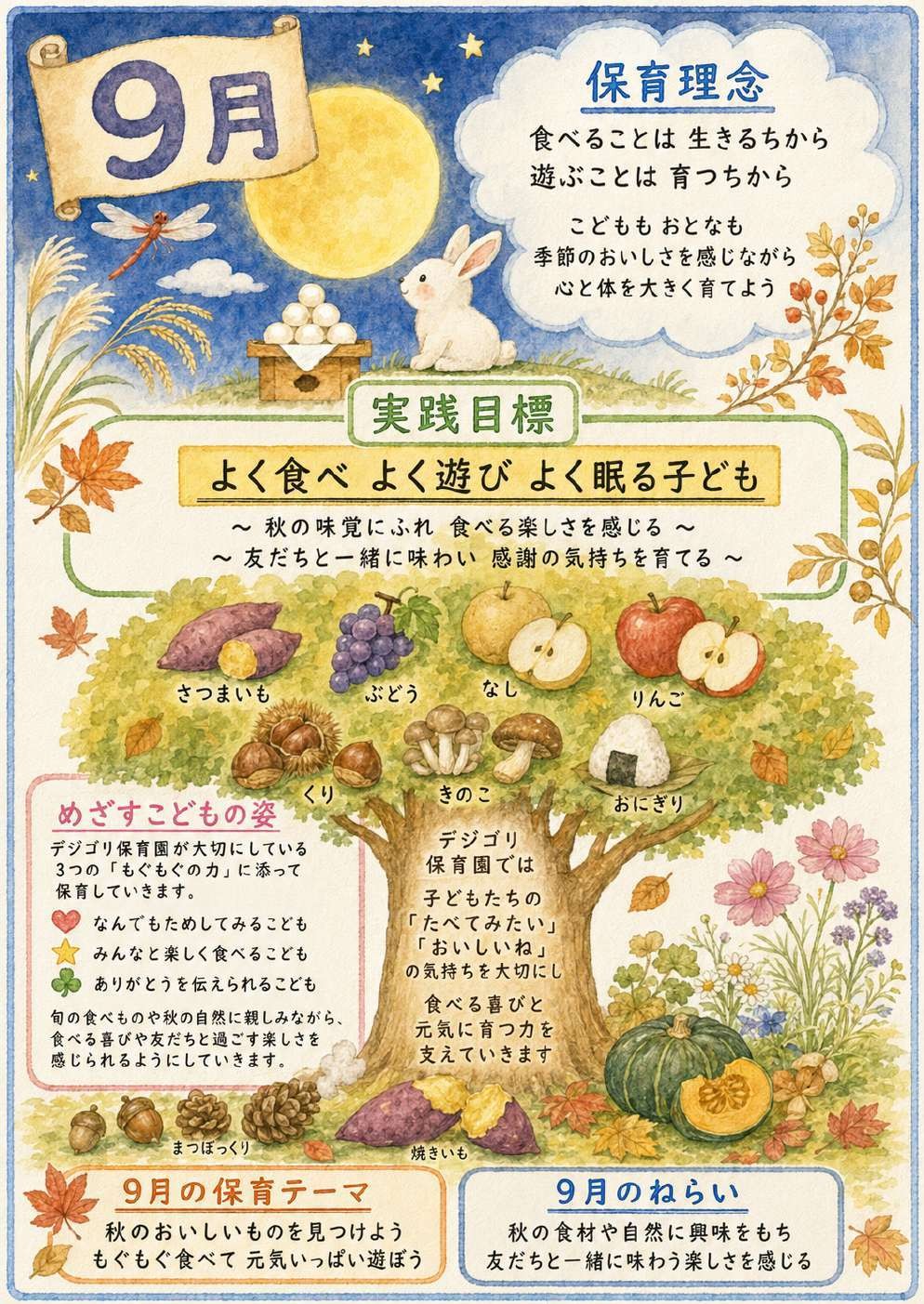 内容と装飾を詳しく指定して生成された9月の保育園だより