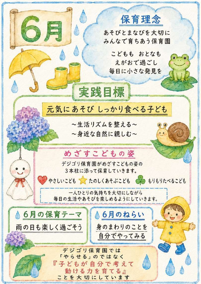 水彩画風に変えた6月の保育園だより